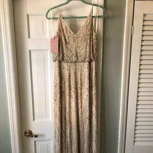 BHLDN Fidelia Beaded Maxi Dress US Size 6 Oyster